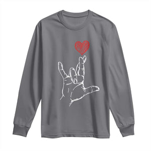 Funny Valentine's Day I Love You Hand Sign ASL Heart Long Sleeve Shirt TS11 Charcoal Print Your Wear