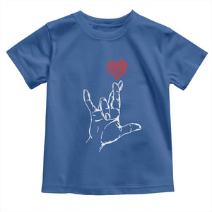 Funny Valentine's Day I Love You Hand Sign ASL Heart Toddler T Shirt TS11 Royal Blue Print Your Wear