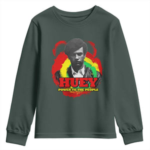 Huey P Newton Youth Sweatshirt Power To The People Black History Month TS11 Dark Forest Green Print Your Wear