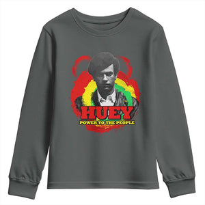 Huey P Newton Youth Sweatshirt Power To The People Black History Month TS11 Dark Heather Print Your Wear