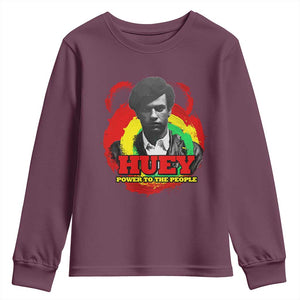 Huey P Newton Youth Sweatshirt Power To The People Black History Month TS11 Maroon Print Your Wear