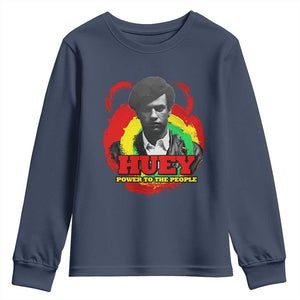 Huey P Newton Youth Sweatshirt Power To The People Black History Month TS11 Navy Print Your Wear