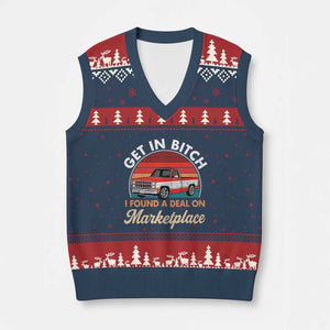 Get in Bitch I Found A Deal On Marketplace Meme V-Neck Knit Sweater Vest Funny Shopping TS11 Navy Red Print Your Wear