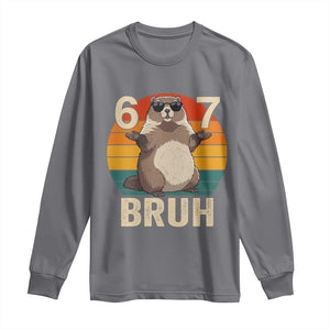 Funny Groundhog 67 Long Sleeve Shirt Six Seven Bruh Retro Vintage Woodchuck Day TS11 Charcoal Print Your Wear