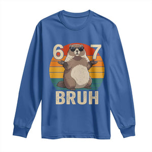 Funny Groundhog 67 Long Sleeve Shirt Six Seven Bruh Retro Vintage Woodchuck Day TS11 Royal Blue Print Your Wear