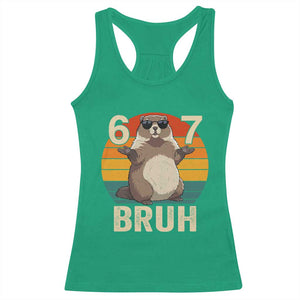 Funny Groundhog 67 Racerback Tank Top Six Seven Bruh Retro Vintage Woodchuck Day TS11 Irish Green Print Your Wear