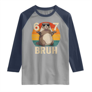 Funny Groundhog 67 Raglan Shirt Six Seven Bruh Retro Vintage Woodchuck Day TS11 Sport Gray Navy Print Your Wear