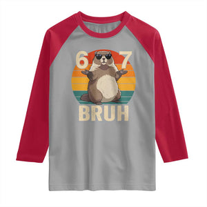 Funny Groundhog 67 Raglan Shirt Six Seven Bruh Retro Vintage Woodchuck Day TS11 Sport Gray Red Print Your Wear