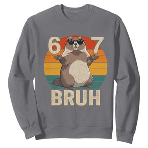 Funny Groundhog 67 Sweatshirt Six Seven Bruh Retro Vintage Woodchuck Day TS11 Charcoal Print Your Wear
