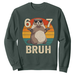 Funny Groundhog 67 Sweatshirt Six Seven Bruh Retro Vintage Woodchuck Day TS11 Dark Forest Green Print Your Wear