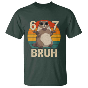 Funny Groundhog 67 T Shirt Six Seven Bruh Retro Vintage Woodchuck Day TS11 Dark Forest Green Print Your Wear
