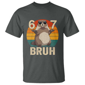 Funny Groundhog 67 T Shirt Six Seven Bruh Retro Vintage Woodchuck Day TS11 Dark Heather Print Your Wear