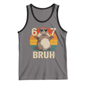 Funny Groundhog 67 Tank Top Six Seven Bruh Retro Vintage Woodchuck Day TS11 Deep Heather Black Print Your Wear