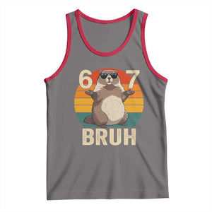 Funny Groundhog 67 Tank Top Six Seven Bruh Retro Vintage Woodchuck Day TS11 Deep Heather Red Print Your Wear