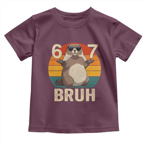 Funny Groundhog 67 Toddler T Shirt Six Seven Bruh Retro Vintage Woodchuck Day TS11 Maroon Print Your Wear