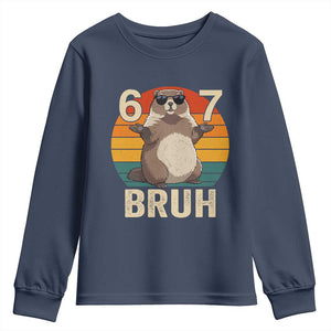 Funny Groundhog 67 Youth Sweatshirt Six Seven Bruh Retro Vintage Woodchuck Day TS11 Navy Print Your Wear