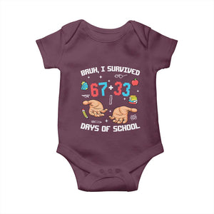 Bruh I Survived 67 33 Days Of School Baby Onesie Funny 100th Days of School Pixel 67 Hands TS11 Maroon Print Your Wear