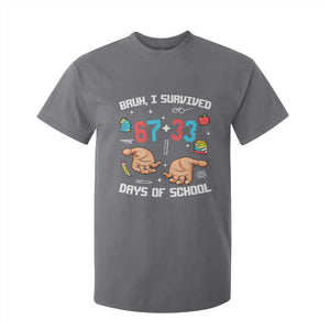 Bruh I Survived 67 33 Days Of School T Shirt For Kid Funny 100th Days of School Pixel 67 Hands TS11 Charcoal Print Your Wear