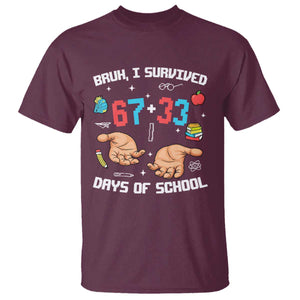 Bruh I Survived 67 33 Days Of School T Shirt Funny 100th Days of School Pixel 67 Hands TS11 Maroon Print Your Wear