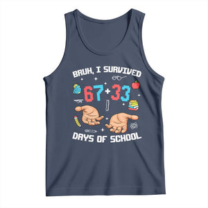Bruh I Survived 67 33 Days Of School Tank Top Funny 100th Days of School Pixel 67 Hands TS11 Navy Print Your Wear