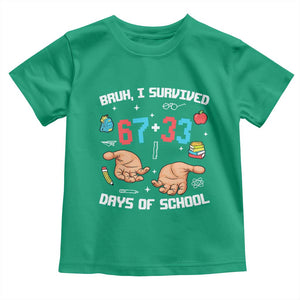 Bruh I Survived 67 33 Days Of School Toddler T Shirt Funny 100th Days of School Pixel 67 Hands TS11 Irish Green Print Your Wear