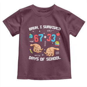 Bruh I Survived 67 33 Days Of School Toddler T Shirt Funny 100th Days of School Pixel 67 Hands TS11 Maroon Print Your Wear