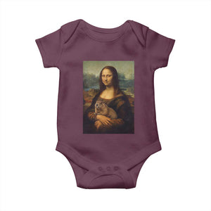 Mona Lisa Holding Groundhog Parody Painting Baby Onesie Funny Groundhog Day TS11 Maroon Print Your Wear