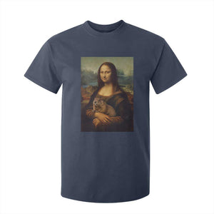 Mona Lisa Holding Groundhog Parody Painting T Shirt For Kid Funny Groundhog Day TS11 Navy Print Your Wear