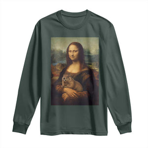 Mona Lisa Holding Groundhog Parody Painting Long Sleeve Shirt Funny Groundhog Day TS11 Dark Forest Green Print Your Wear