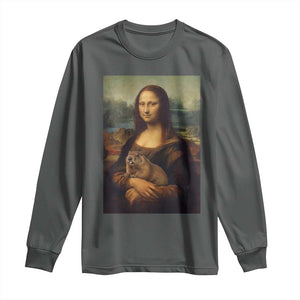 Mona Lisa Holding Groundhog Parody Painting Long Sleeve Shirt Funny Groundhog Day TS11 Dark Heather Print Your Wear
