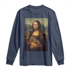 Mona Lisa Holding Groundhog Parody Painting Long Sleeve Shirt Funny Groundhog Day TS11 Navy Print Your Wear