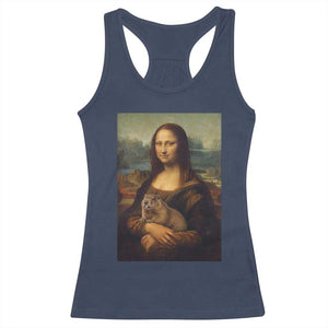 Mona Lisa Holding Groundhog Parody Painting Racerback Tank Top Funny Groundhog Day TS11 Navy Print Your Wear