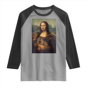 Mona Lisa Holding Groundhog Parody Painting Raglan Shirt Funny Groundhog Day TS11 Sport Gray Black Print Your Wear