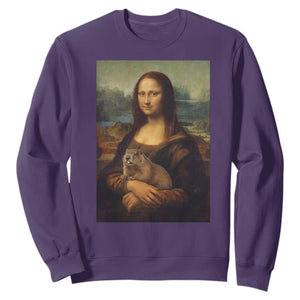 Mona Lisa Holding Groundhog Parody Painting Sweatshirt Funny Groundhog Day TS11 Purple Print Your Wear
