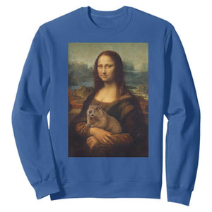 Mona Lisa Holding Groundhog Parody Painting Sweatshirt Funny Groundhog Day TS11 Royal Blue Print Your Wear