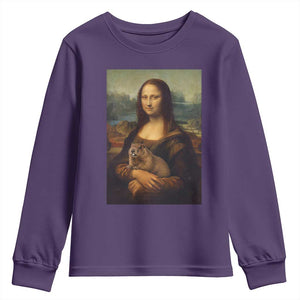 Mona Lisa Holding Groundhog Parody Painting Youth Sweatshirt Funny Groundhog Day TS11 Purple Print Your Wear