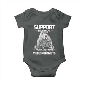 Funny Woodchuck Groundhog Day Baby Onesie Support Your Local Meteorologists TS11 Dark Heather Print Your Wear