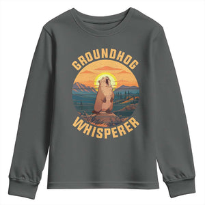Funny Groundhog Whisperer Youth Sweatshirt Screaming Woodchuck Mountain Forest TS11 Dark Heather Print Your Wear