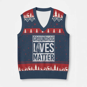 Groundhog Lives Matter V-Neck Knit Sweater Vest Funny Woodchuck Groundhog Day TS11 Navy Red Print Your Wear