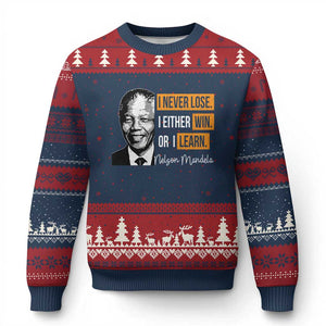Nelson Mandela Quote Ugly Christmas Sweater I Never Lose I Either Win Or I Learn TS11 Navy Red Print Your Wear