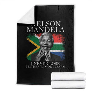 Nelson Mandela Quote Throw Blanket I Never Lose I Either Win Or I Learn Vintage South African Flag TS11 Black Print Your Wear