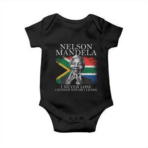 Nelson Mandela Quote Baby Onesie I Never Lose I Either Win Or I Learn Vintage South African Flag TS11 Black Print Your Wear