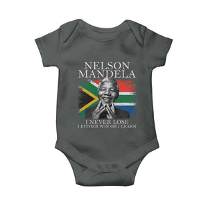 Nelson Mandela Quote Baby Onesie I Never Lose I Either Win Or I Learn Vintage South African Flag TS11 Dark Heather Print Your Wear