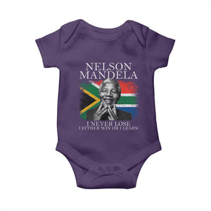 Nelson Mandela Quote Baby Onesie I Never Lose I Either Win Or I Learn Vintage South African Flag TS11 Purple Print Your Wear