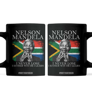 Nelson Mandela Quote Coffee Mug I Never Lose I Either Win Or I Learn Vintage South African Flag TS11 Black Print Your Wear