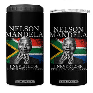 Nelson Mandela Quote 4 in 1 Can Cooler Tumbler I Never Lose I Either Win Or I Learn Vintage South African Flag TS11 One Size: 16 oz Black Print Your Wear