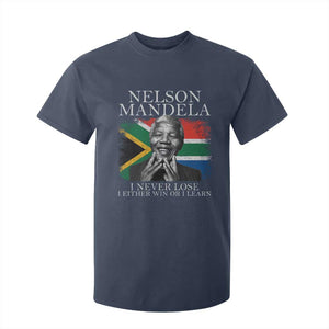 Nelson Mandela Quote T Shirt For Kid I Never Lose I Either Win Or I Learn Vintage South African Flag TS11 Navy Print Your Wear