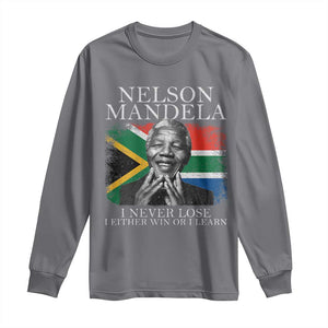 Nelson Mandela Quote Long Sleeve Shirt I Never Lose I Either Win Or I Learn Vintage South African Flag TS11 Charcoal Print Your Wear