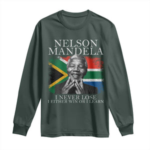 Nelson Mandela Quote Long Sleeve Shirt I Never Lose I Either Win Or I Learn Vintage South African Flag TS11 Dark Forest Green Print Your Wear