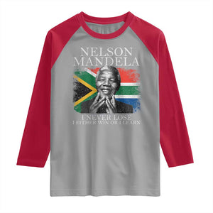 Nelson Mandela Quote Raglan Shirt I Never Lose I Either Win Or I Learn Vintage South African Flag TS11 Sport Gray Red Print Your Wear